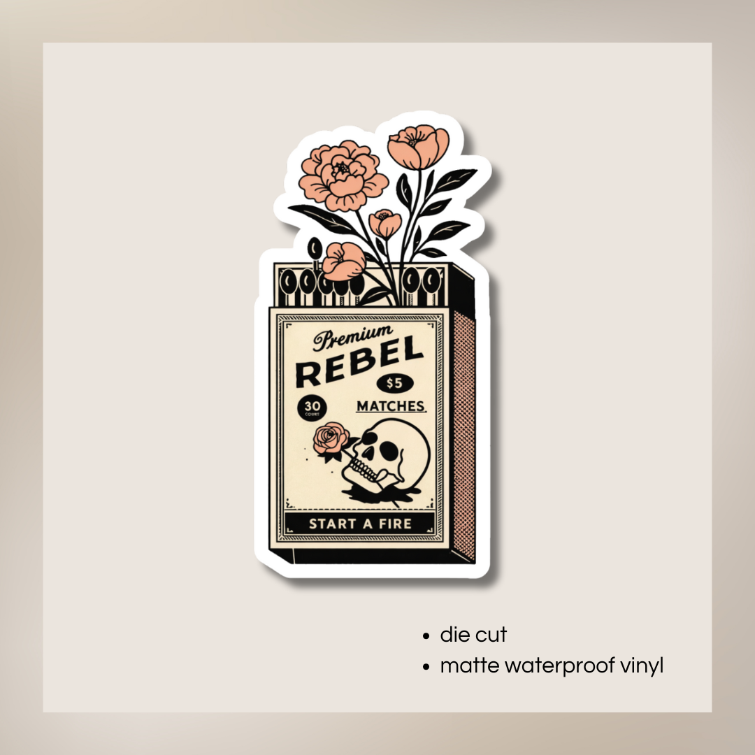 Rebel Matches Skull Sticker | Vintage Matchbox Art
