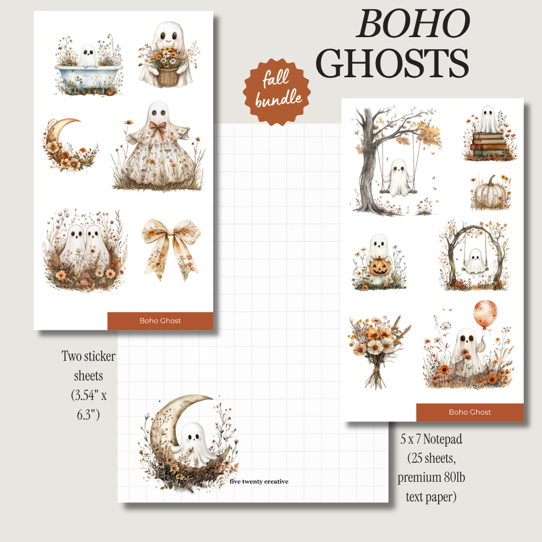 Boho Ghosts Sticker & Notepad Bundle