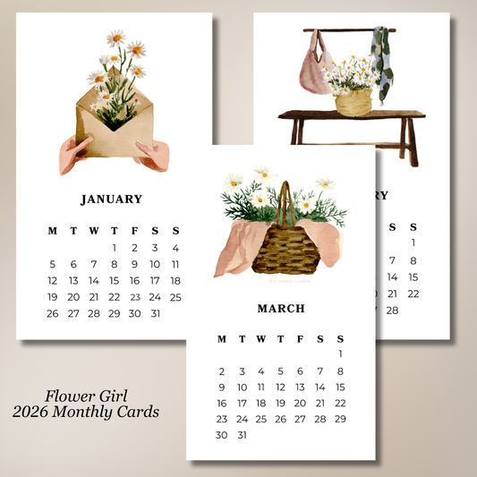 2026 Flower Girl Monthly Planner Cards