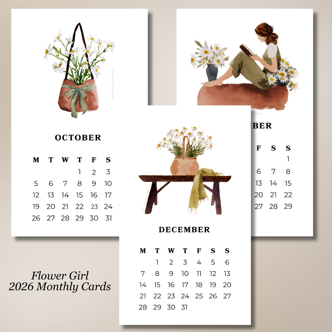 2026 Flower Girl Monthly Planner Cards