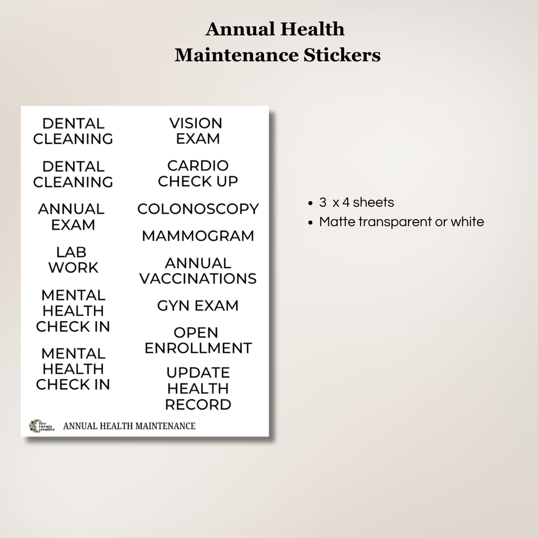 Annual Health Maintenance Stickers