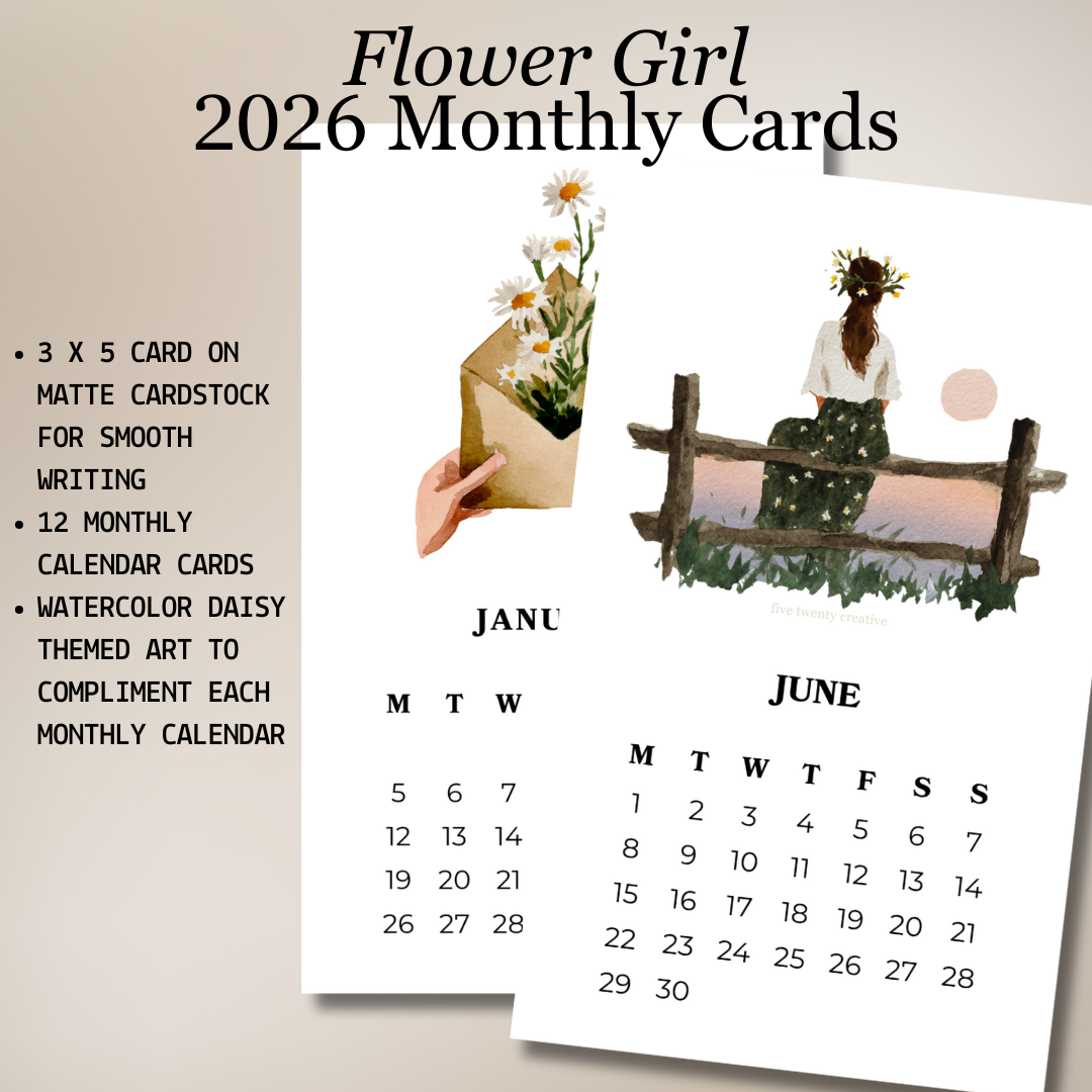 2026 Flower Girl Monthly Planner Cards