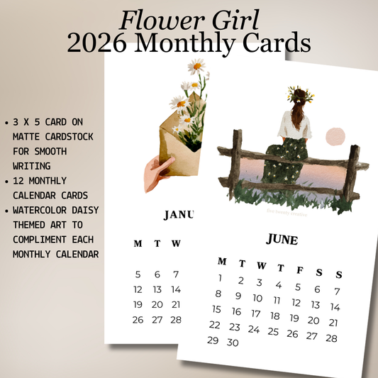 2026 Flower Girl Monthly Planner Cards