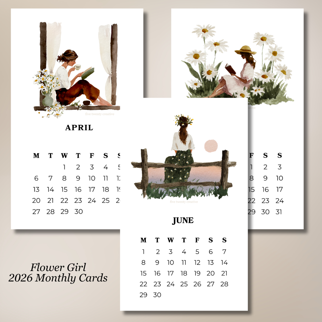 2026 Flower Girl Monthly Planner Cards