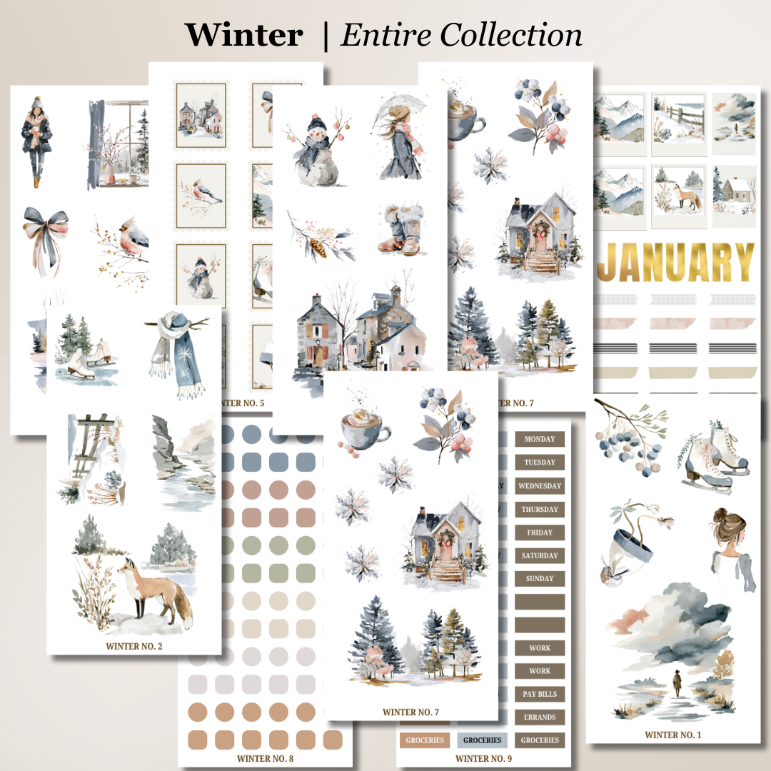 Winter Collection Stickers | Neutral Watercolor Winter Aesthetic for Planners & Journals
