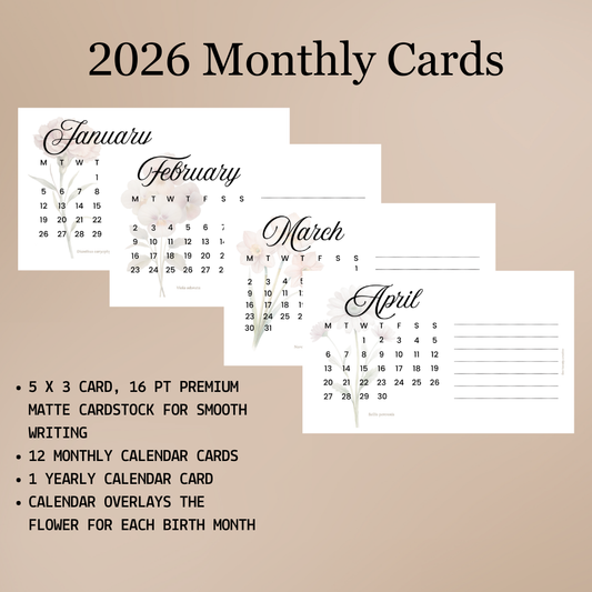 2026 Birth Flowers Monthly Planner Cards