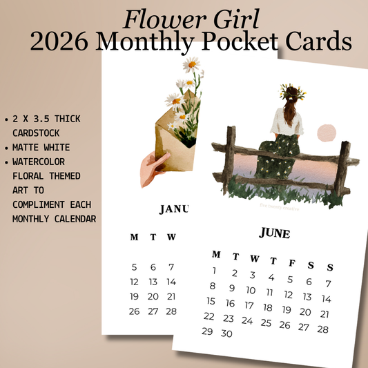2026 Flower Girl Monthly Planner Cards