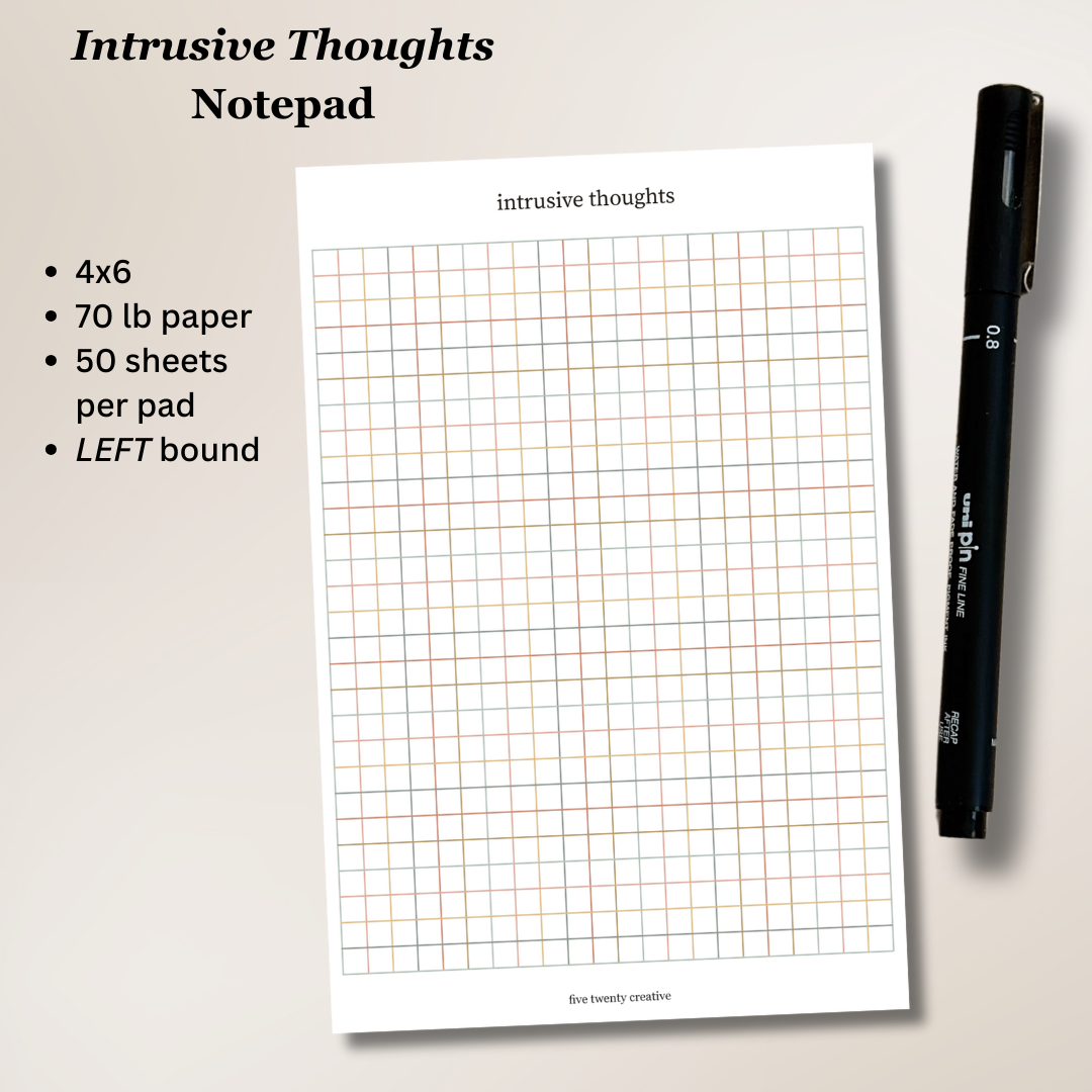 Intrusive Thoughts Notepad | 4x6 Grid Notepad for Lists, Notes & Journaling
