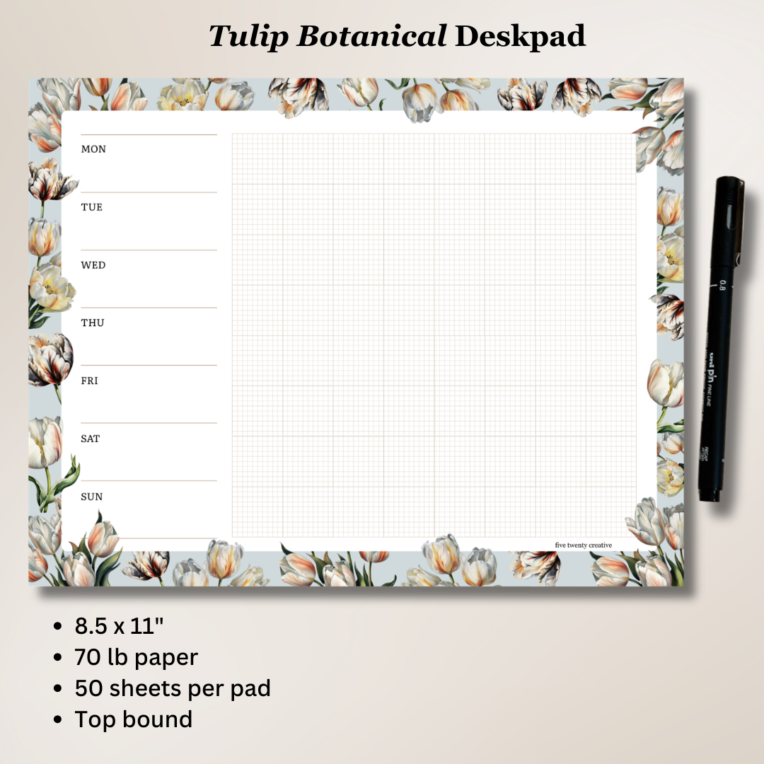 Tulip Botanical Desk Pad | Weekly + Grid Notepad