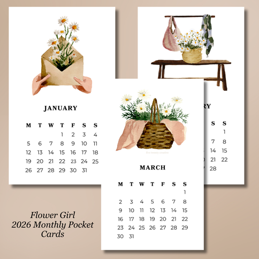 2026 Flower Girl Monthly Planner Cards
