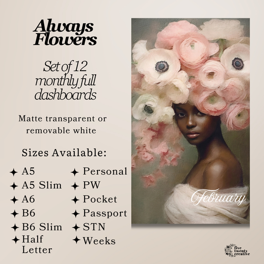 Always Flowers Ebony | Monthly Dashboard Bundle