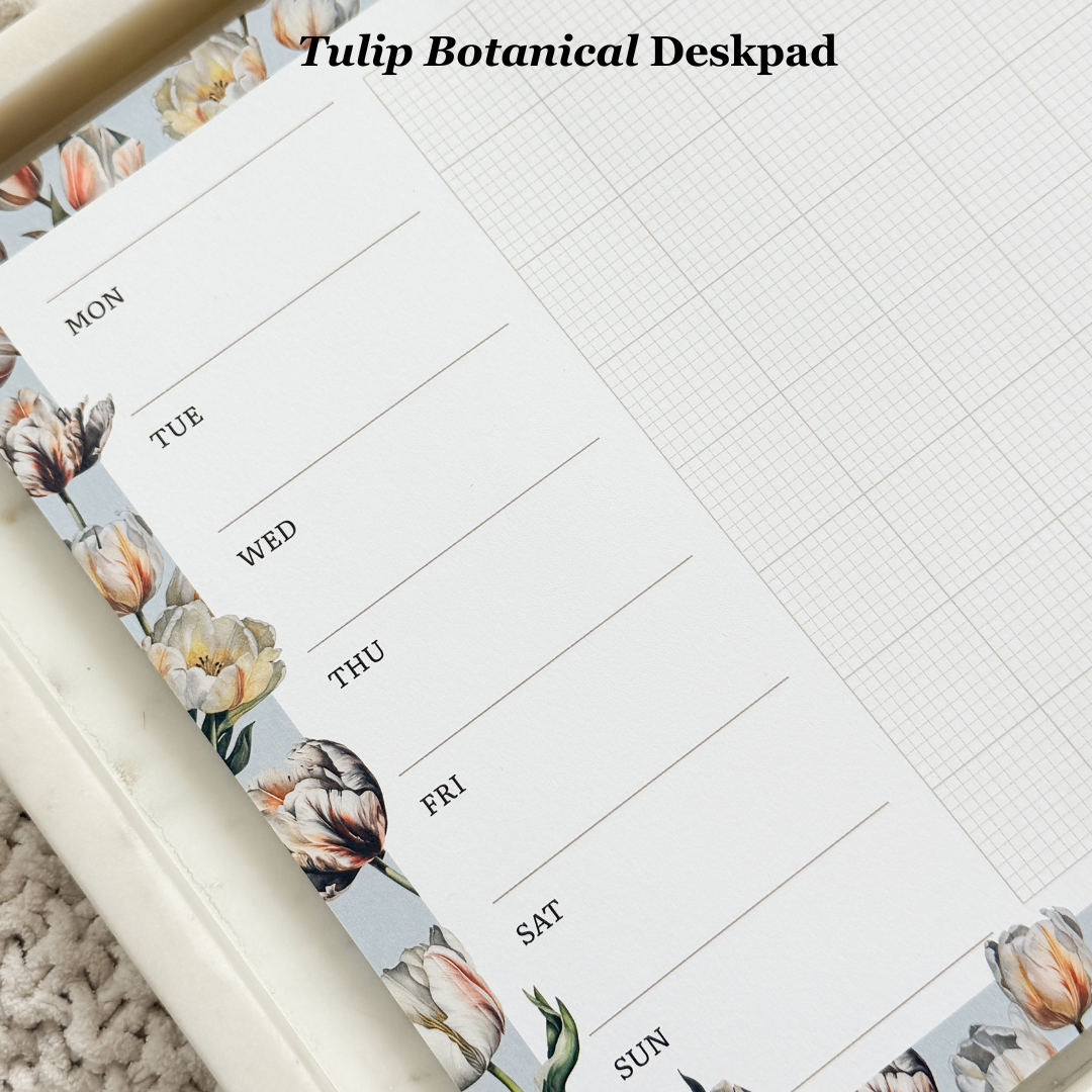 Tulip Botanical Desk Pad | Weekly + Grid Notepad